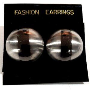 Black, Silver Dual-Tone Stud Earrings Modern Stripe Design 0.75” Fashion Jewelry
